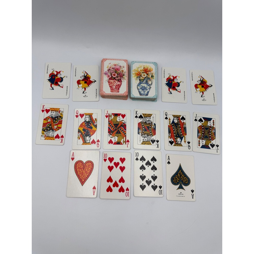 Vintage Hallmark Floral Delft Bridge Playing Cards Decks Blue Case Plastic Coat